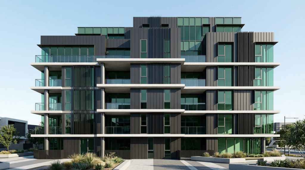Modern residential building delivered through 10 Group Platform — frame to lock-up